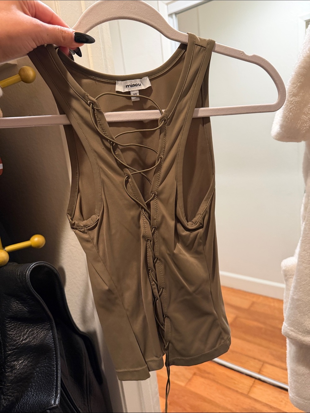 Miaou Olive Lace-Up Back Tank